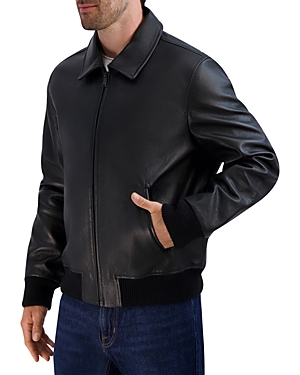 Shop Cole Haan Leather Aviator Bomber Jacket In Black
