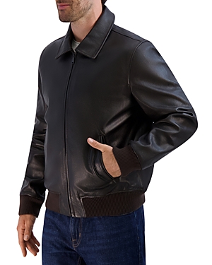 Shop Cole Haan Leather Aviator Bomber Jacket In Brown