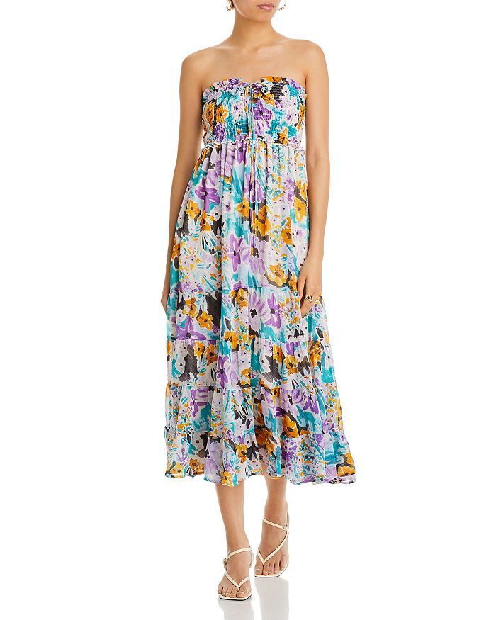 AQUA Strapless Smocked Midi Dress - 100% Exclusive | Bloomingdale's