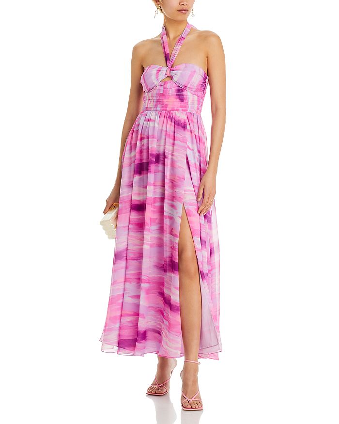AQUA Chiffon Halter Maxi Dress - 100% Exclusive | Bloomingdale's