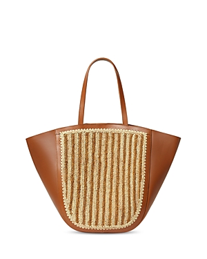 LOEFFLER RANDALL KATIA CROCHETED RAFFIA & LEATHER TOTE