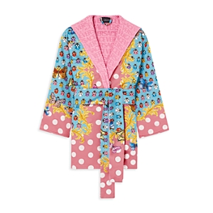 Versace Butterflies Terry-cloth Bathrobe In Flamingo