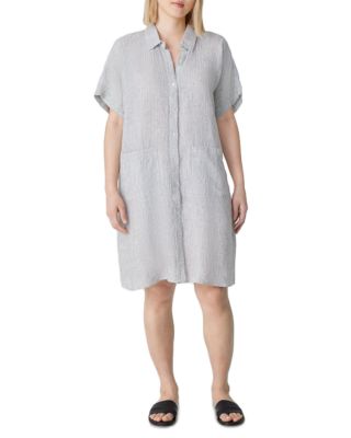 Eileen Fisher Petites Organic Linen Short Sleeve Shirt Dress |  Bloomingdale's Women