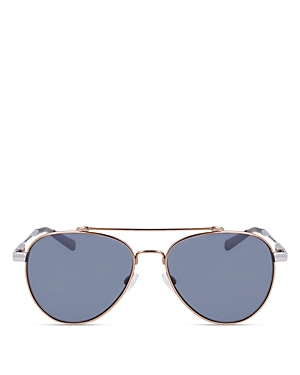 Shop Shinola Runwell Aviator Sunglasses, 56mm In Rose Gold/blue Solid