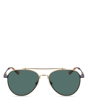 Shop Shinola Runwell Aviator Sunglasses, 56mm In Gold/green Solid