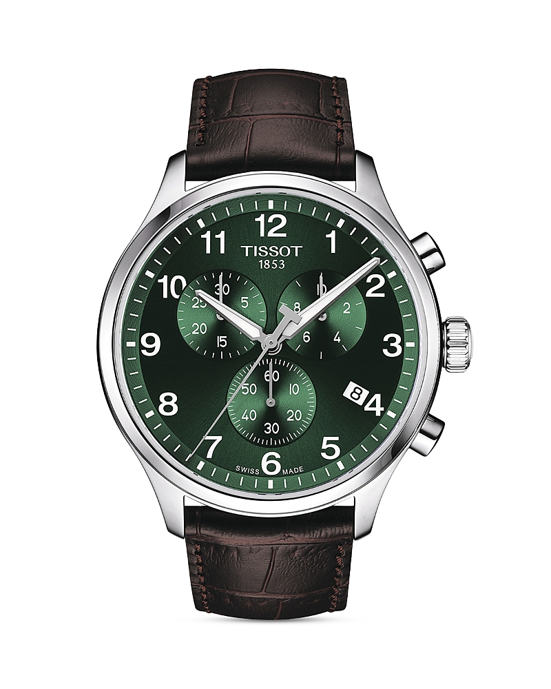 Tissot Chrono Xl Classic Quartz Chronograph Green Dial Brown Leather Strap Men's Watch T116.617.16.092.00 In Green/brown