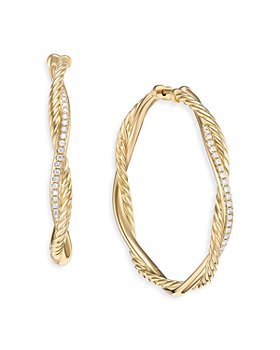 David Yurman - 18K Yellow Gold Petite Infinity Hoop Earrings with Pavé Diamonds