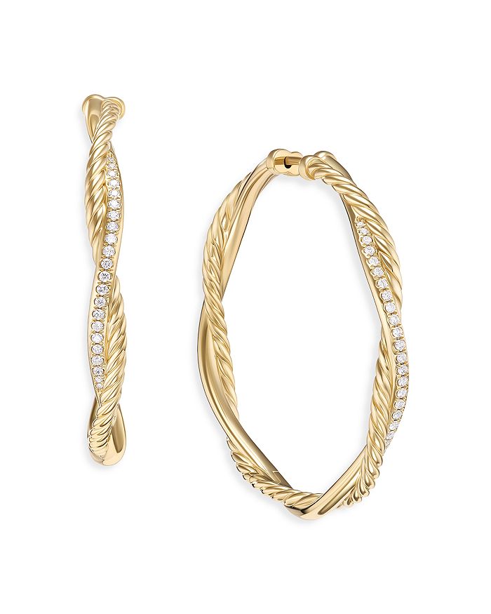 David Yurman - 18K Yellow Gold Petite Infinity Hoop Earrings with Pav&eacute; Diamonds