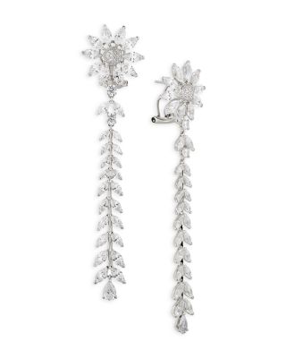 Nadri Wildflower Cubic Zirconia Daisy Linear Drop Earrings in Rhodium Plated