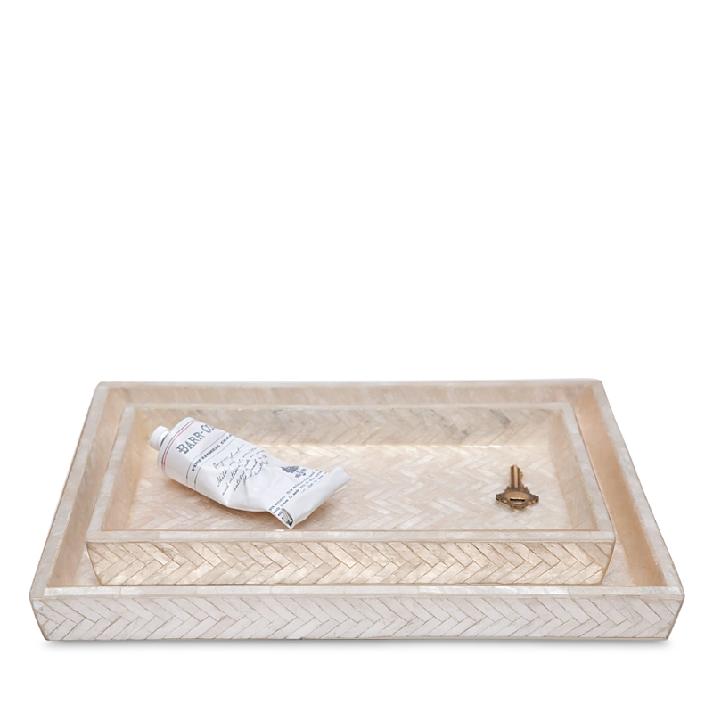 Pigeon & Poodle Handa Nested Trays, Set Of 2 In Pearlized Herringbone Capiz