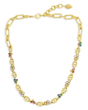 Kurt Geiger London Rainbow Cubic Zirconia Cluster Mixed Link Collar Necklace in Gold Tone, 17-19