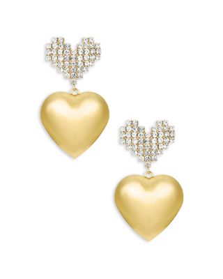 Ettika - Crystal Pav&eacute; & Polished Double Heart Drop Earrings