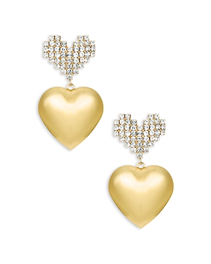 Shop Ettika Crystal Pave & Polished Double Heart Drop Earrings In Gold