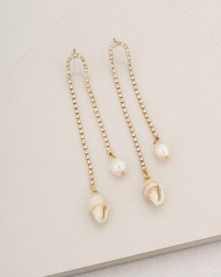 Cultured Freshwater Pearl, Shell, & Crystal Vacation Chain Drop Earrings