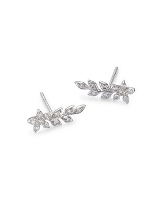 Diamond Leaf & Flower Ear Climbers in 14K White Gold, 0.25 tcw 