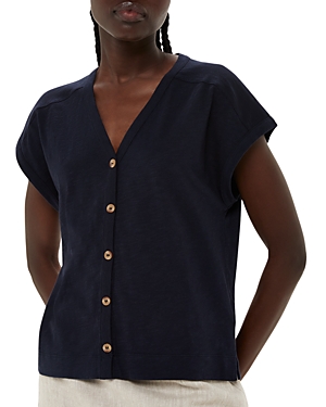 Shop Whistles Aubrie Cotton Button Front Top In Navy