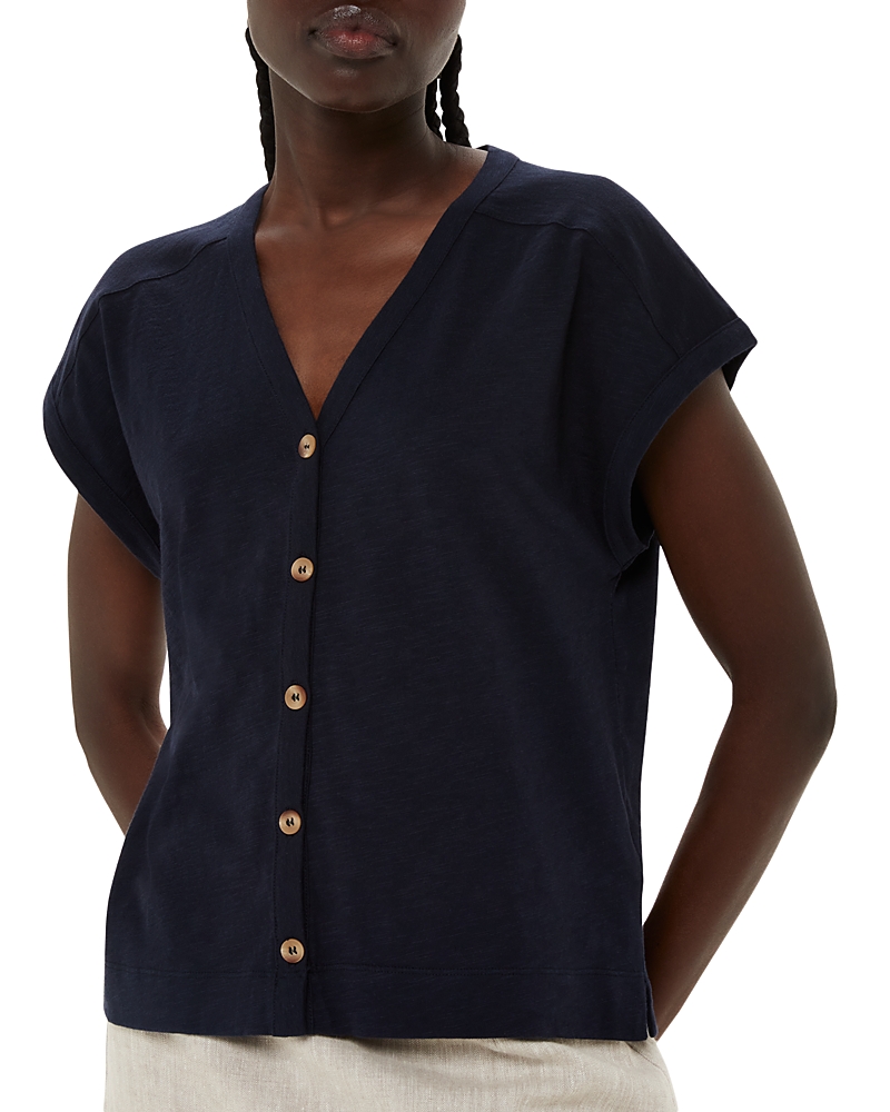 Whistles Aubrie Cotton Button Front Top In Navy