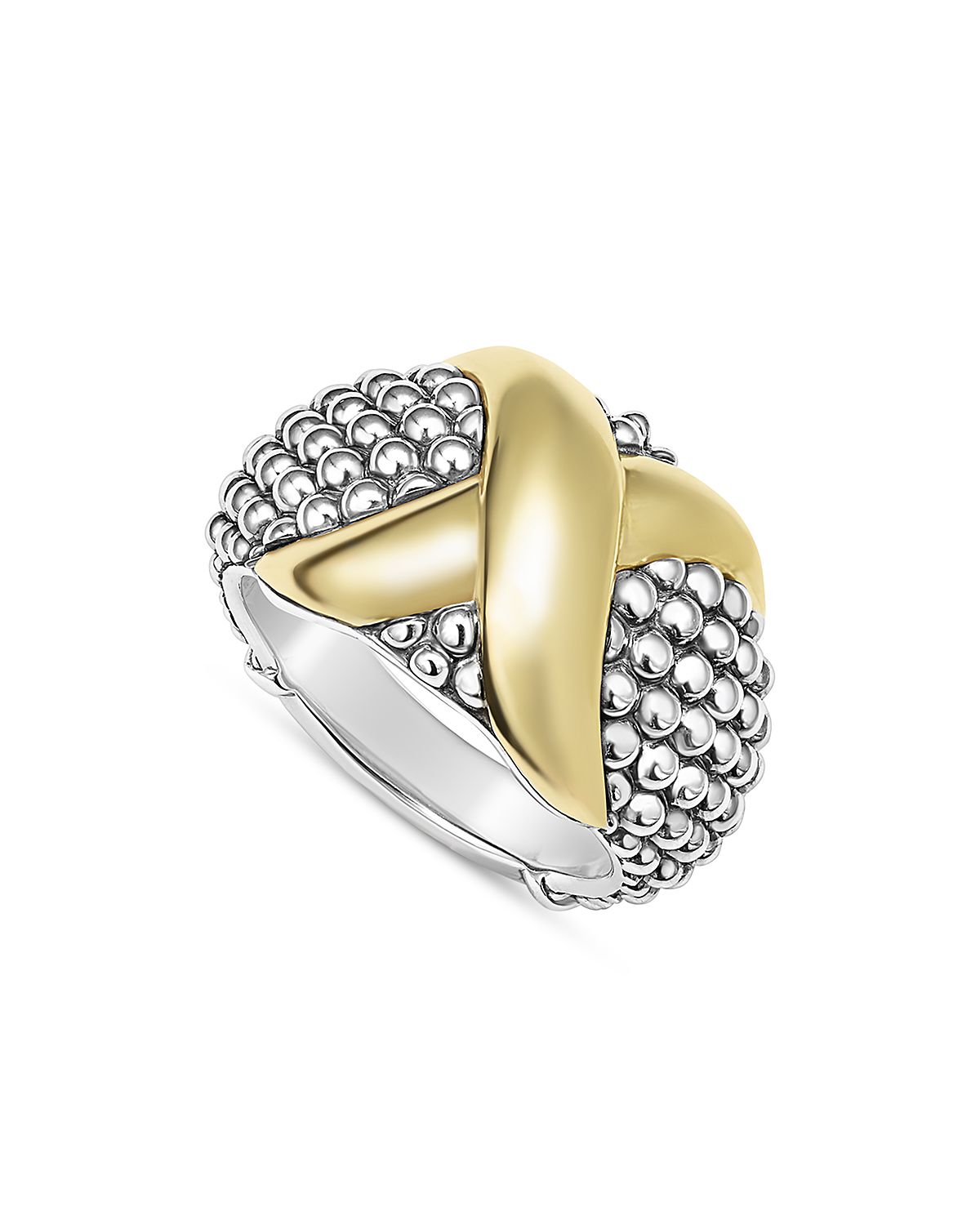 Lagos 18K Yellow Gold & Sterling Silver Embrace X Dome Caviar Bead Statement Ring