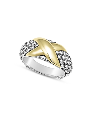 Shop Lagos 18k Yellow Gold & Sterling Silver Embrace X & Caviar Bead Statement Ring In Silver/gold