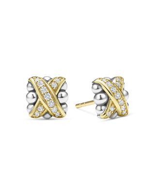 LAGOS - 18K Yellow Gold & Sterling Silver Embrace Diamond X Bead Stud Earrings