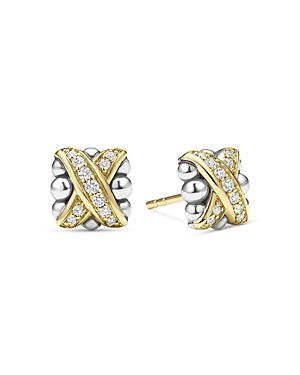 Lagos 18K Yellow Gold & Sterling Silver Embrace Diamond X Bead Stud Earrings