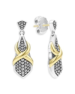 Shop Lagos 18k Yellow Gold & Sterling Silver Embrace X Caviar Bead Drop Earrings In Silver/gold