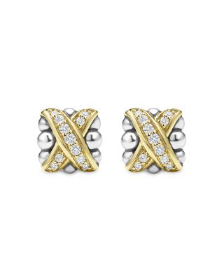 18K Yellow Gold & Sterling Silver Embrace Diamond X Bead Stud Earrings
