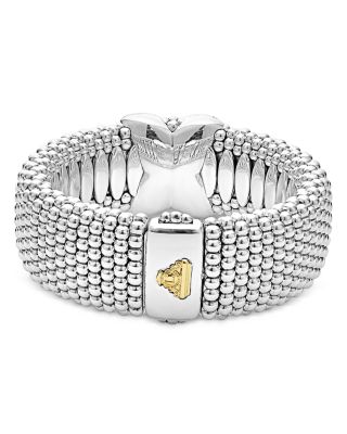 18K Yellow Gold & Sterling Silver Embrace Diamond Pav&eacute; Wide Link Bracelet