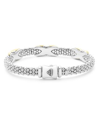 18K Yellow Gold & Sterling Silver Embrace Triple X Caviar Bead Link Bracelet