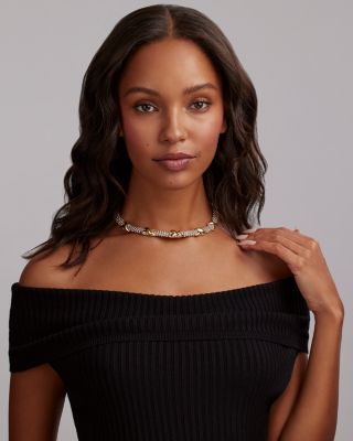 18K Yellow Gold & Sterling Silver Embrace Five Station X Caviar Collar Necklace, 16"