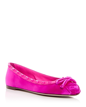 Valentino Rockstud Satin Ballet Flats In Pink
