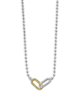 LAGOS - 18K Yellow Gold & Sterling Silver Caviar Lux-Clip Diamond Bead Link Necklace, 16-18" - Exclusive