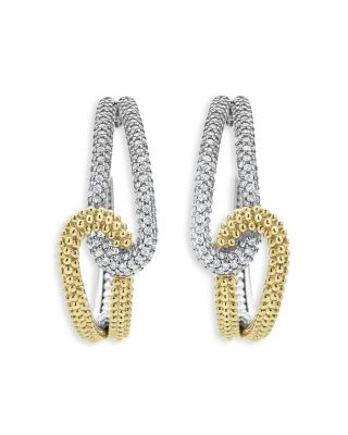 18K Yellow Gold & Sterling Silver Caviar Lux-Clip Diamond Hoop Earrings - Exclusive