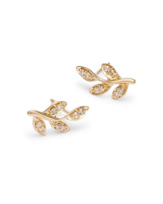 Diamond Leaf Stud Earrings in 14K Yellow Gold, 0.10 tcw