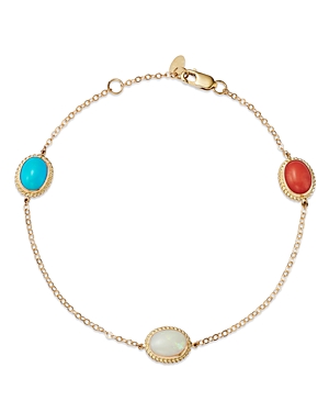 Bloomingdale's Turquoise, Opal, & Coral Station Bracelet In 14k Yellow Gold In Multi/gold