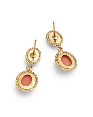 Opal & Coral Double Drop Earrings in 14K Yellow Gold
