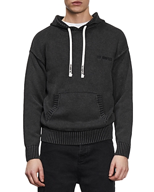The Kooples Relaxed Fit Washed Logo Hoodie In Black Washed