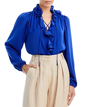 Kobi Halperin Gabby Long Sleeve Hammered Satin Blouse In Twilight