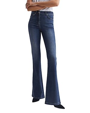 Reiss Womens Dark Indigo Beau Skinny Flared High-rise Stretch-denim Jeans In Mid Blue