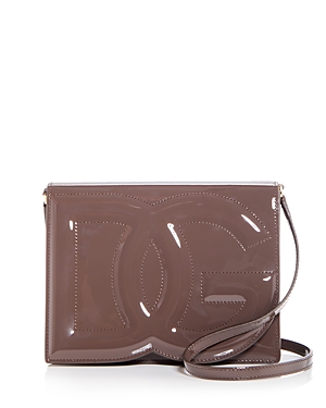 Dolce & Gabbana Embossed Logo Patent Leather Crossbody In Brown