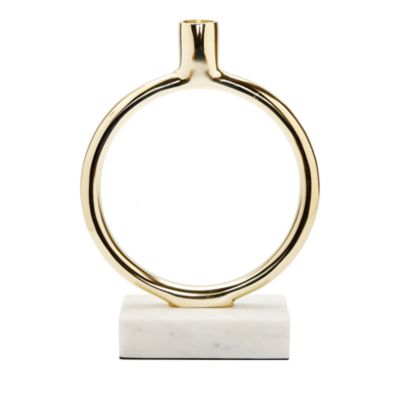 Classic Touch Gold Tone Circular Taper Candle Holder on Marble Base, 9.75H