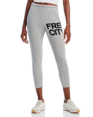 Shop Free City 3/4 Cotton Sweatpants In Heather Cream
