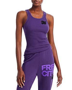 Free City Cotton Ribbed Logo Tank In Purple Plant