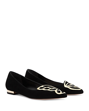 Shop Sophia Webster Women's Butterfly Embroidered Flats In Black Gold