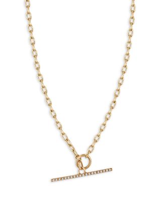 Zoë Chicco - 14K Yellow Gold Heavy Metal Diamond Pav&eacute; Toggle Bar Oval Link Chain Necklace, 17"
