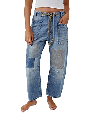 Shop Free People Moxie Low Slung Pull On Barrel Jeans In Timeless Blue