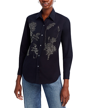 Shop Libertine Crystal Botanical Cotton Shirt In Black
