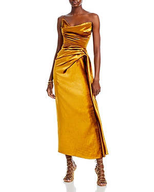 Shop Jason Wu Collection Shiny Velvet Strapless Dress In Gold