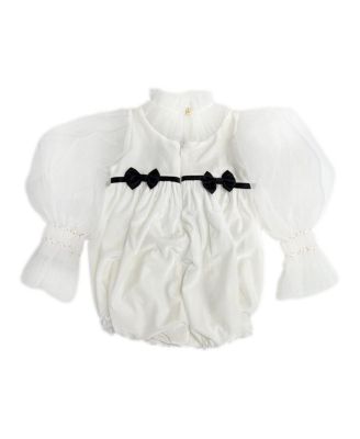  Unisex Petite Maison Aurora Ivory Velour Romper with Tulle Puff Sleeves