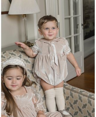  Unisex Petite Maison Helenus Sailor Neck Tie Velour Bubble Romper